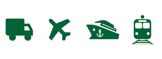 Green airplane and cargo ship icons