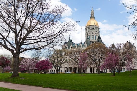 Hartford Connecticut building behind trees