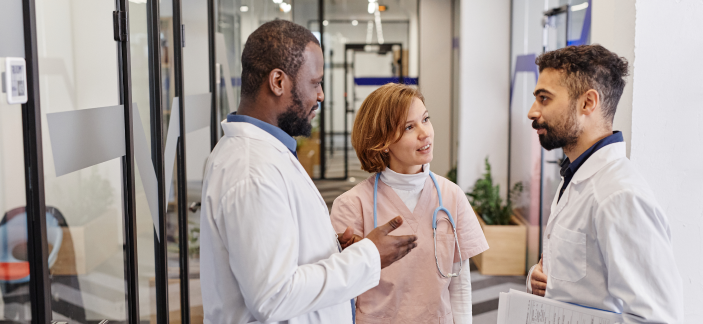 Doctors discussing in a biotech startup