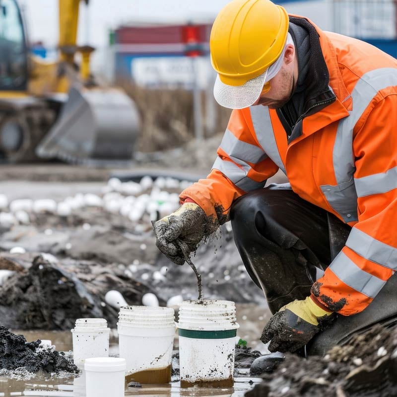 A person running a soli test at a job site.