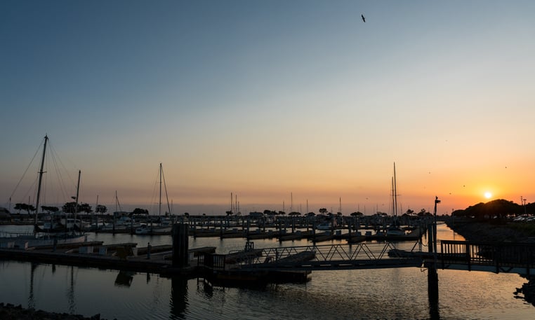 Sunset over marina San Leandro