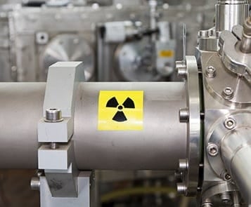Radiation safety symbol on steel cylinder