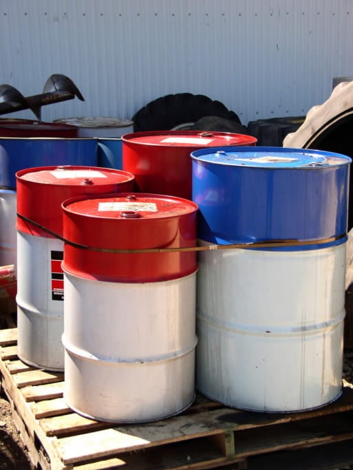 Hazardous waste drums ready to be collected and shipped