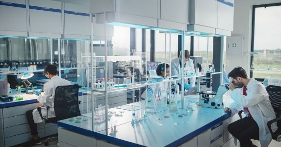 laboratory with workers in labcoats