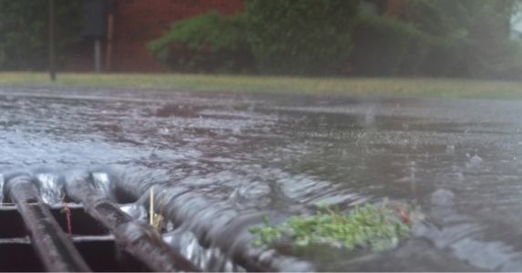 rainwater flowing to storm drain