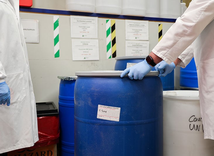 Labeling and classifying waste containers in a multi-site waste management program.