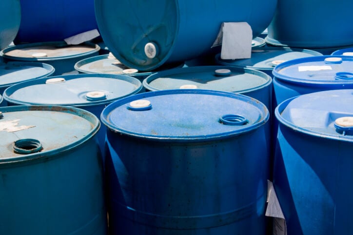 Blue 55 gallons chemical drums